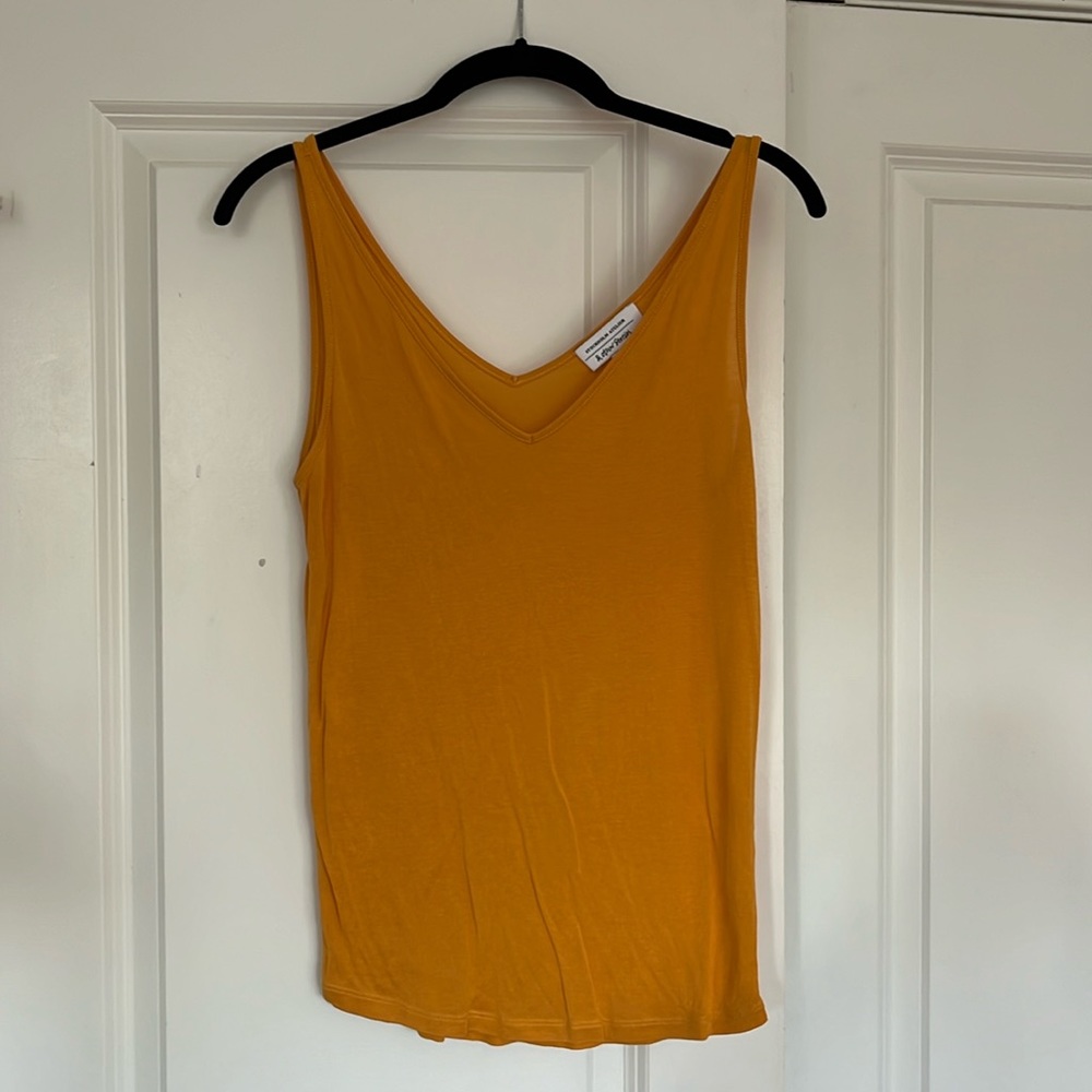 & Other Stories Ribbed V-Neck Top in Yellow